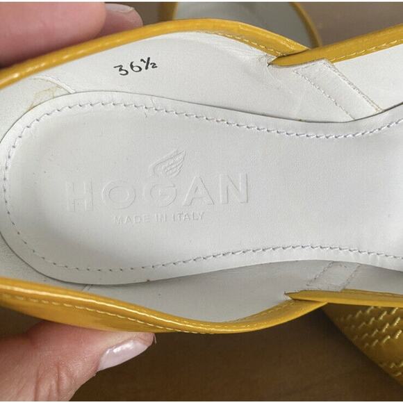 HOGAN Women US 6.5 Patent Leather Ballet Flats D’Orsay Yellow Italy Coquette - Picture 2 of 7